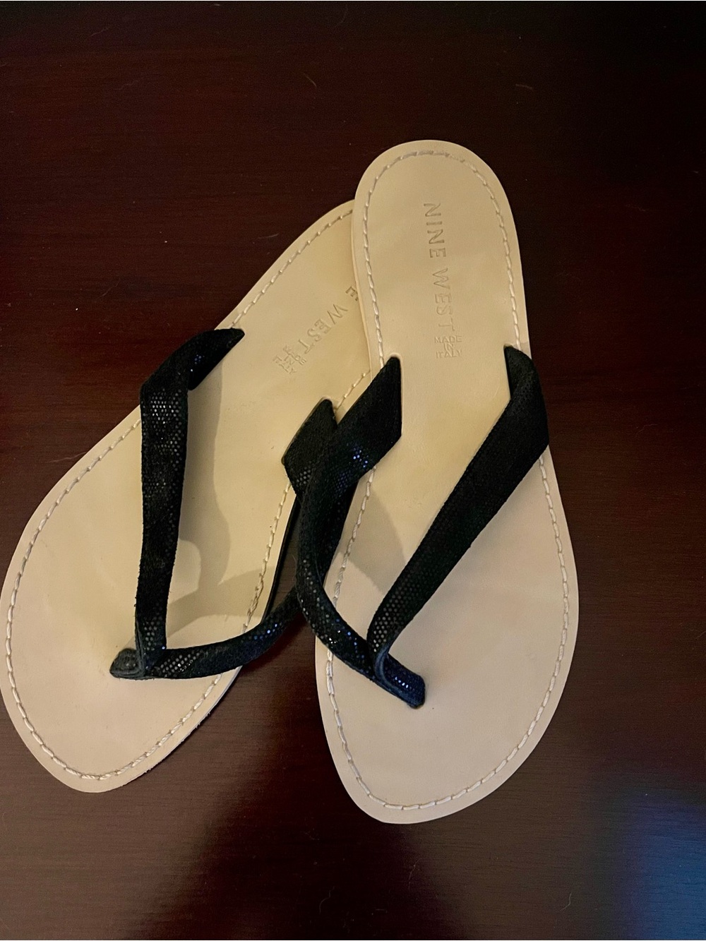 Nine West Black Sparkle Thong Sandals